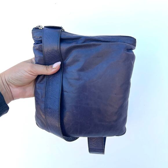 M0851 Leather Blue Crossbody Bag Medium Purse Practical Travel - Picture 2 of 11